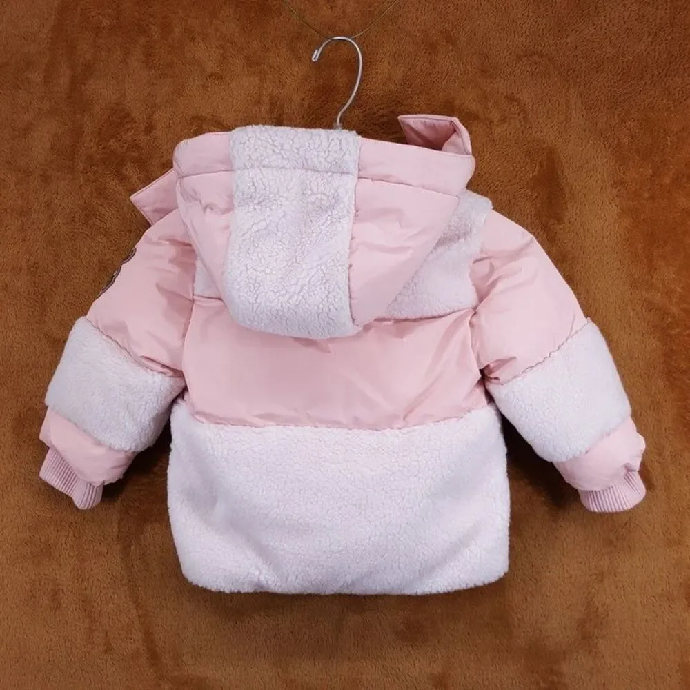 BABY BURBERRY Girls Puffer Coat Size 18M Pink Hooded Lined CALDER $545